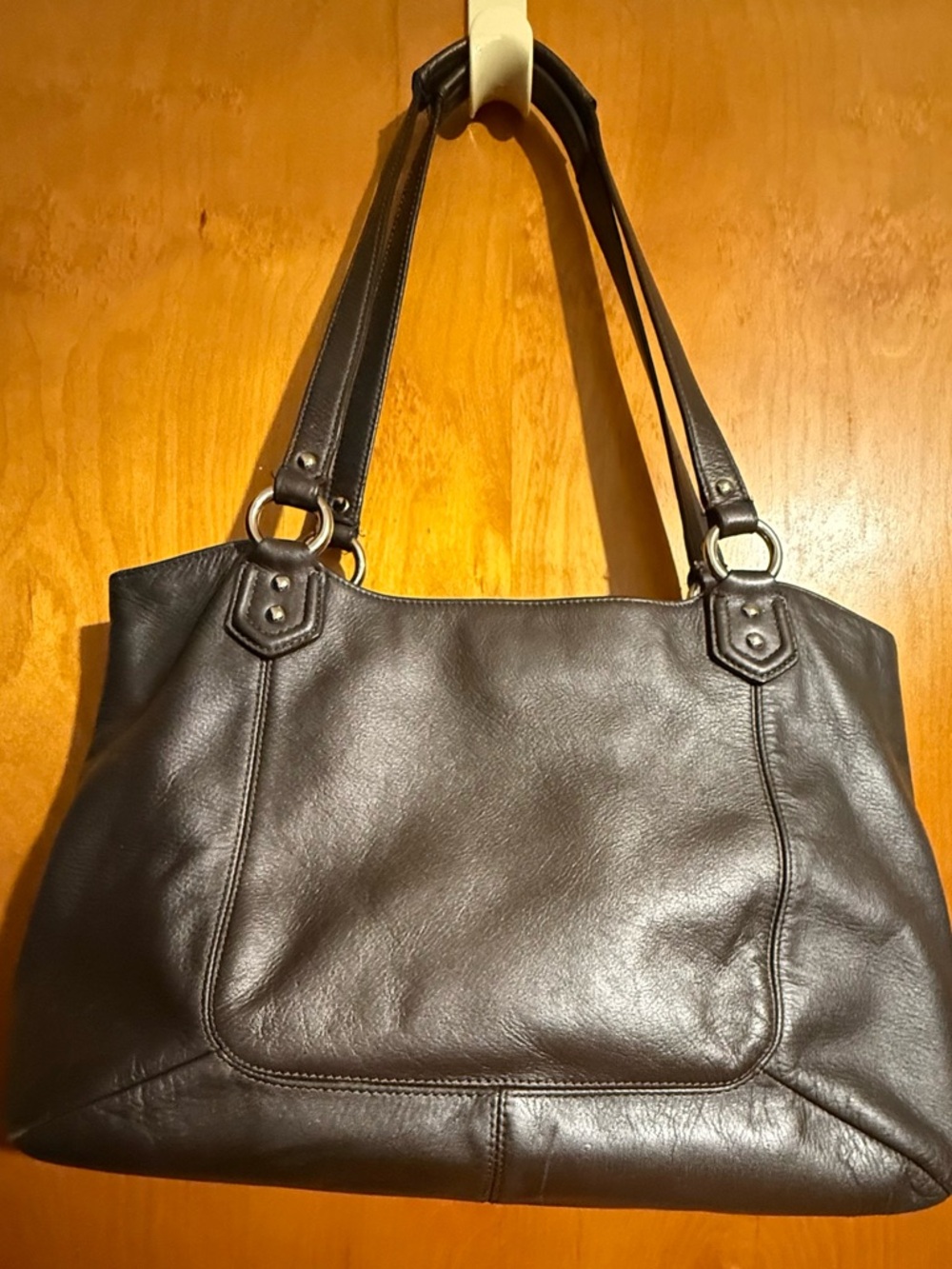 Coach Black Leather Shoulder Tote with Front Buckle Pocket - Picture 3 of 12